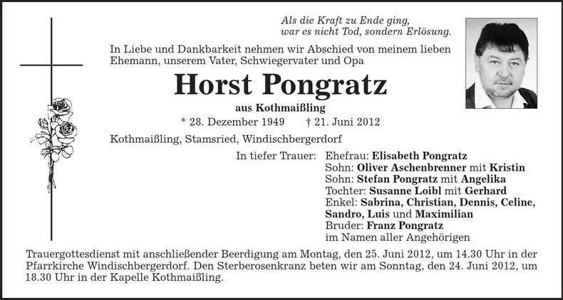 Traueranzeige Horst Pongratz