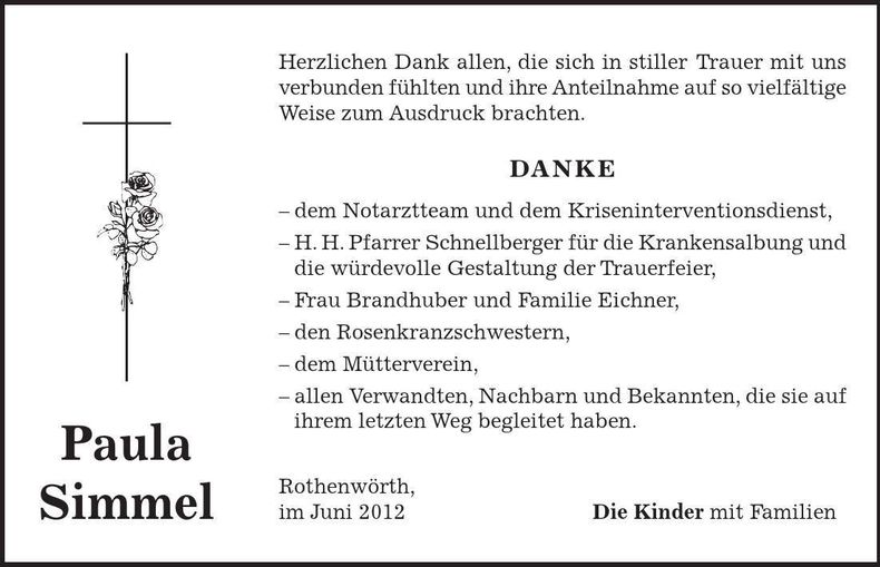 Traueranzeige Paula Simmel