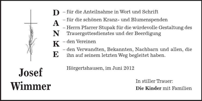 Traueranzeige Josef Wimmer