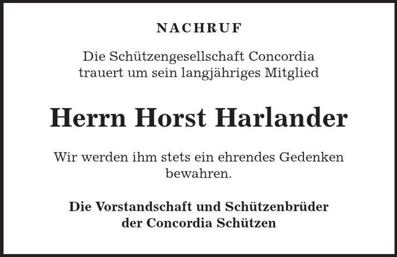 Traueranzeige Horst Harlander