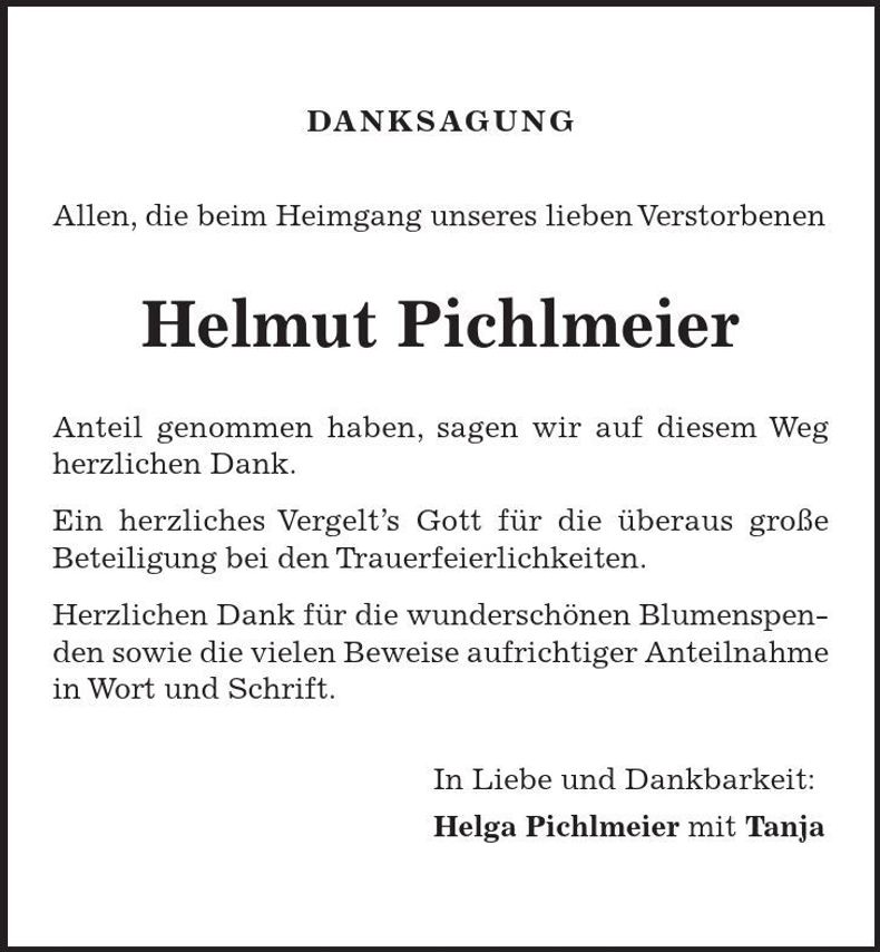 Traueranzeige Helmut Pichlmeier