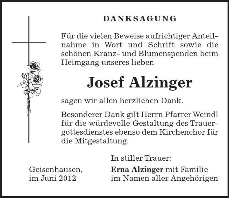 Traueranzeige Josef Alzinger