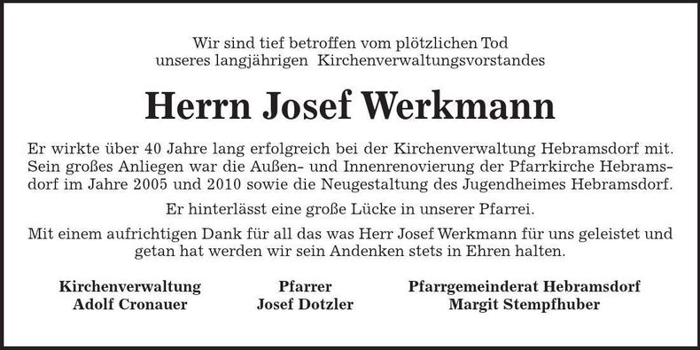 Traueranzeige Josef Werkmann