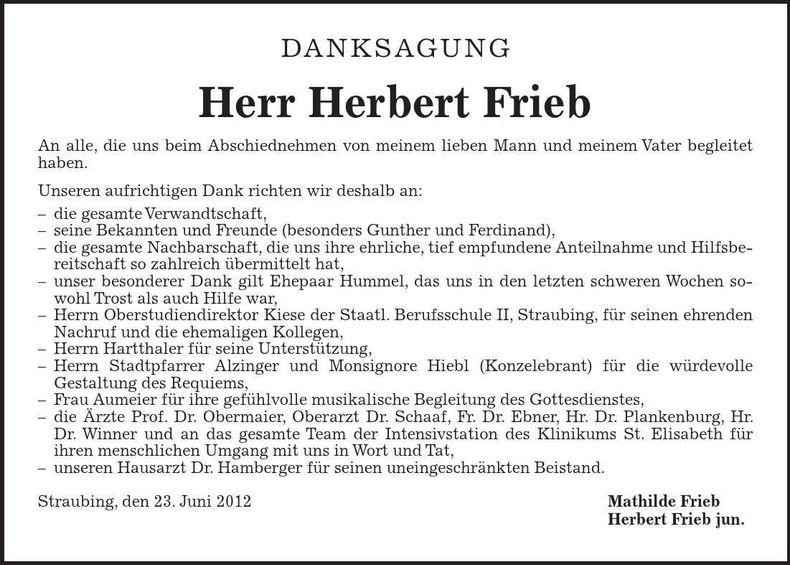 Traueranzeige Herbert Frieb