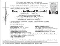 Traueranzeige Gotthard Oswald