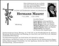 Traueranzeige Hermann Maurer