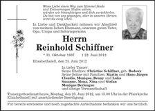 Traueranzeige Reinhold Schiffner