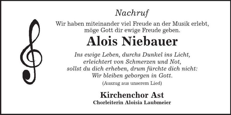 Traueranzeige Niebauer Alois