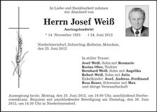 Traueranzeige Josef Weiß