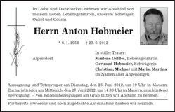 Traueranzeige Anton Hobmeier