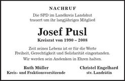 Traueranzeige Josef Pusl