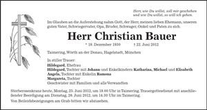 Traueranzeige Christian Bauer