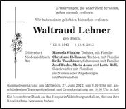 Traueranzeige Waltraud Lehner