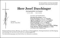 Traueranzeige Josef Daschinger