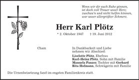 Traueranzeige Karl Plötz