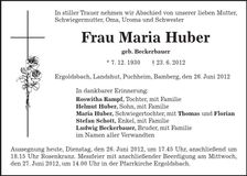 Traueranzeige Maria Huber