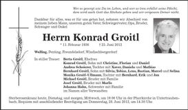 Traueranzeige Konrad Groitl