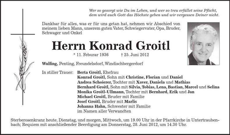 Traueranzeige Konrad Groitl