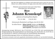 Traueranzeige Johann Krauskopf