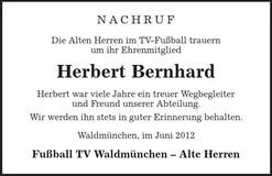 Traueranzeige Herbert Bernhard