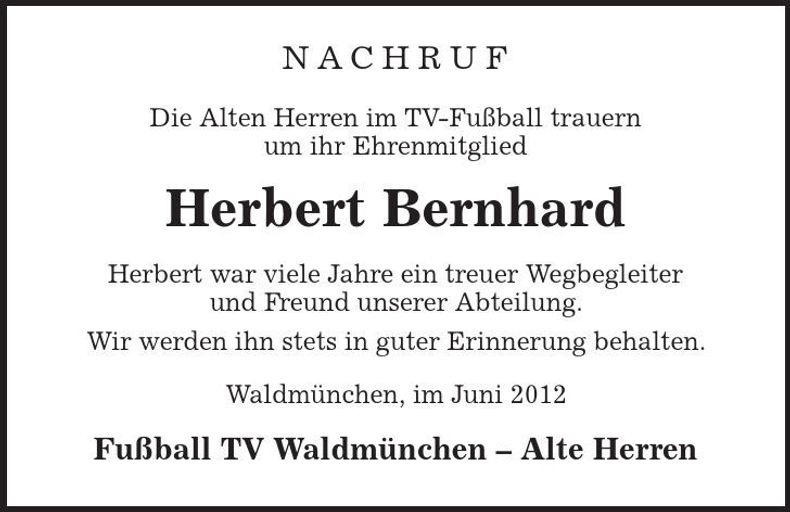 Traueranzeige Herbert Bernhard