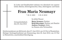 Traueranzeige Maria Neumayr
