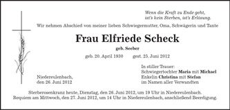 Traueranzeige Elfriede Scheck