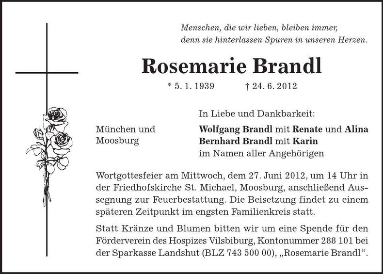Traueranzeige Rosemarie Brandl