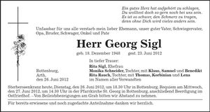 Traueranzeige Georg Sigl