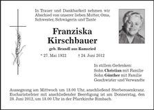 Traueranzeige Franziska Kirschbauer