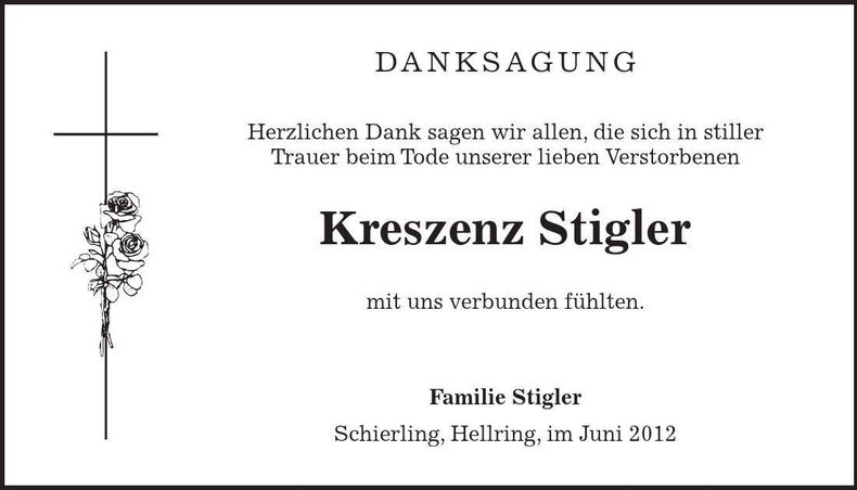 Traueranzeige Kreszenz Stigler