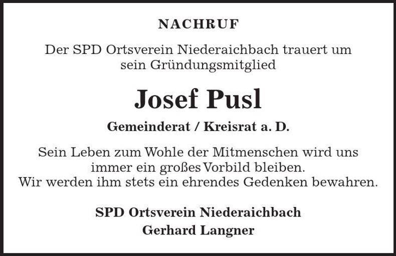 Traueranzeige Josef Pusl