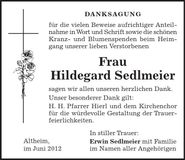 Traueranzeige Hildegard Sedlmeier