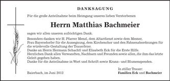 Traueranzeige Matthias Bachmeier