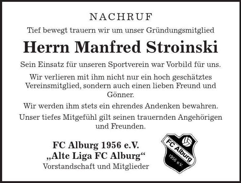 Traueranzeige Manfred Stroinski
