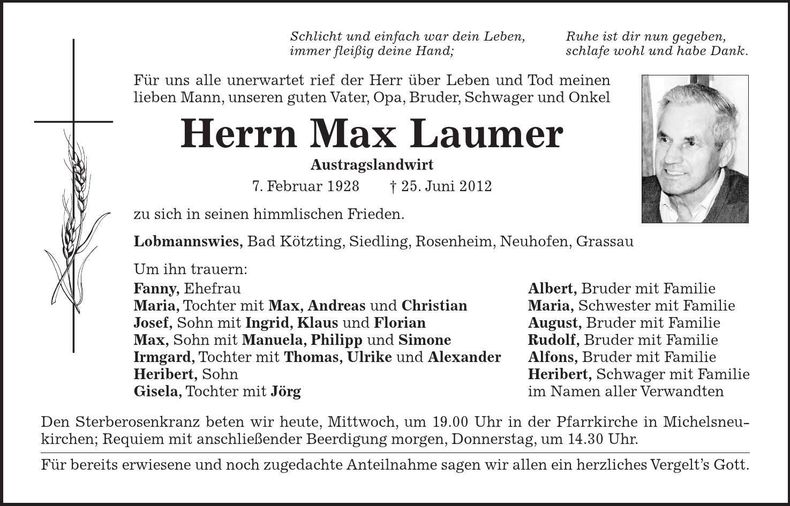 Traueranzeige Max Laumer