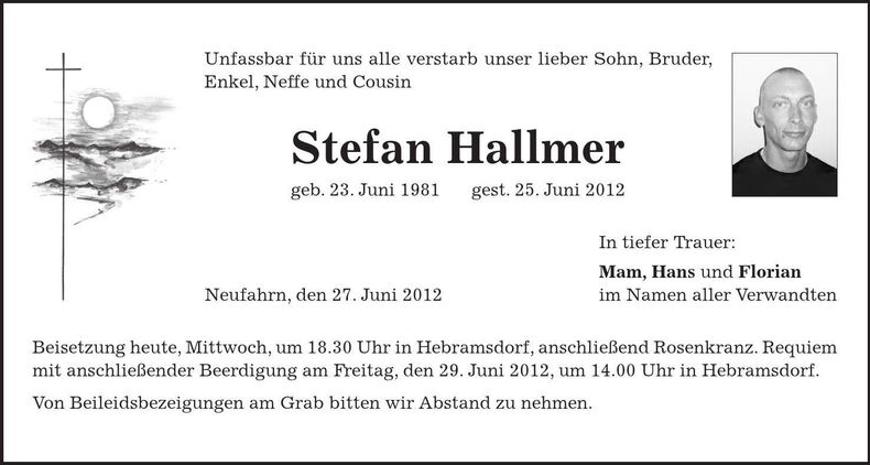 Traueranzeige Stefan Hallmer
