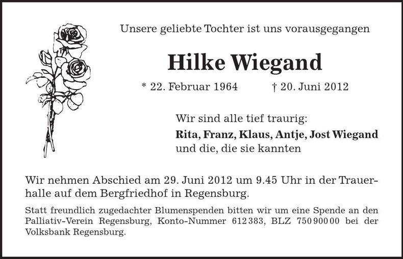Traueranzeige Hilke Wiegand