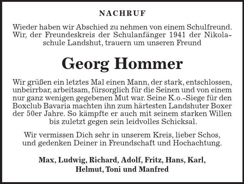 Traueranzeige Georg Hommer