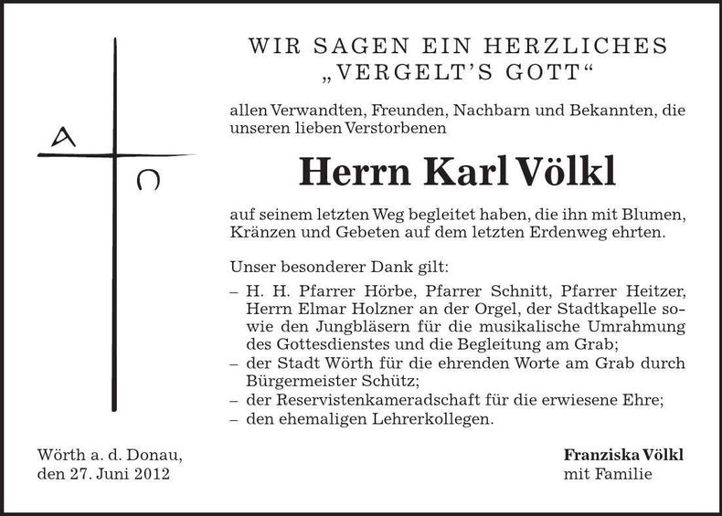 Traueranzeige Karl Völkl