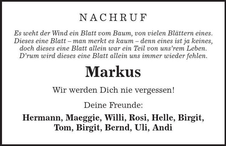 Traueranzeige Markus Herauf