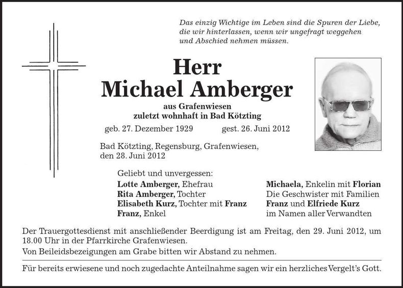 Traueranzeige MIchael Amberger