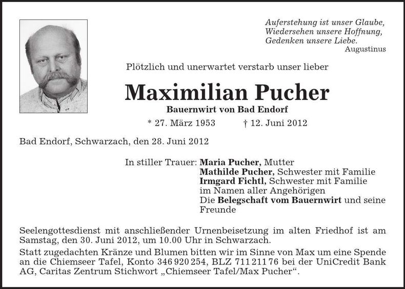 Traueranzeige Maximilian Pucher