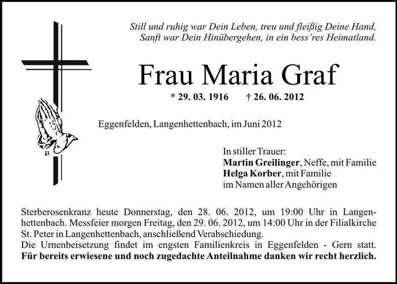 Traueranzeige Maria Graf