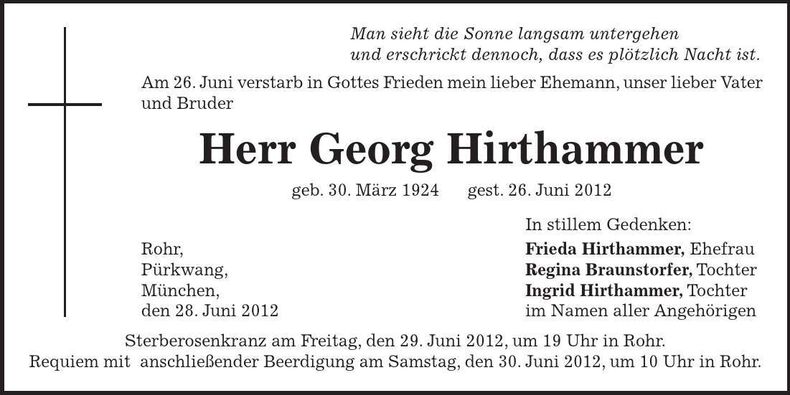 Traueranzeige Georg Hirthammer