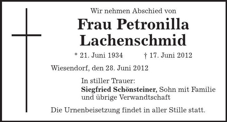 Traueranzeige Petronilla Lachenschmid