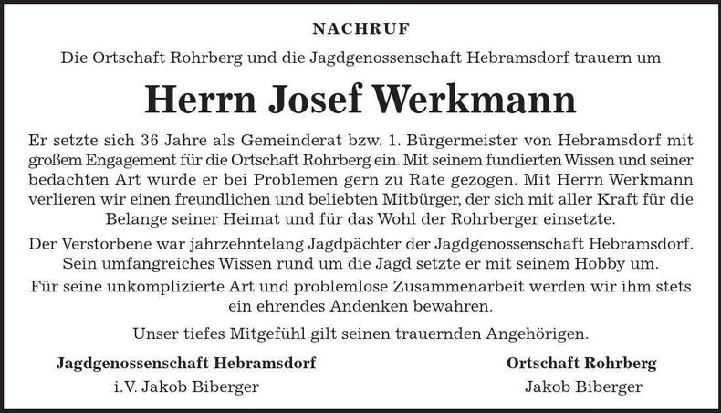 Traueranzeige Josef Werkmann