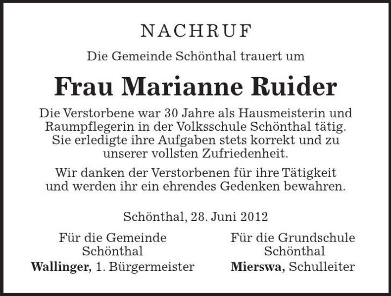 Traueranzeige Marianne Ruider