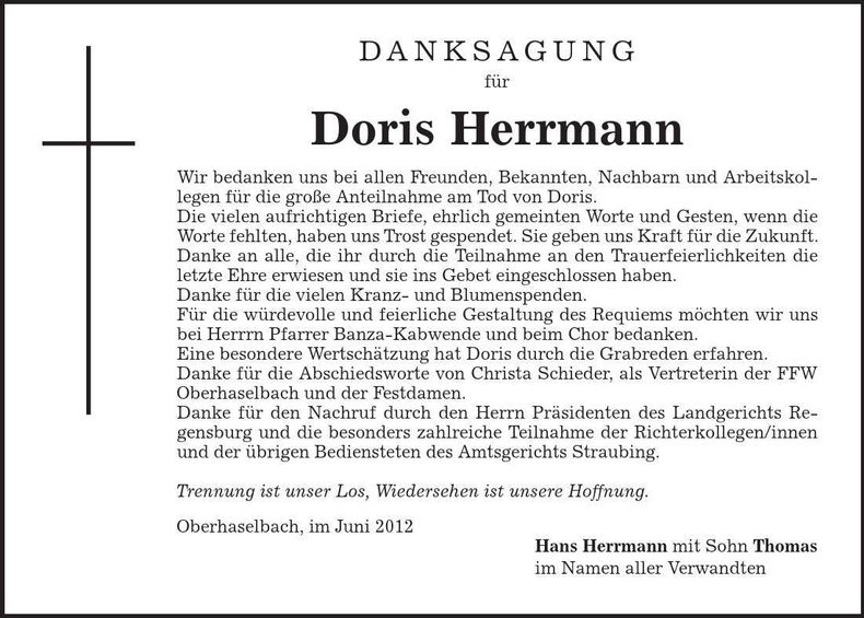Traueranzeige Doris Herrmann