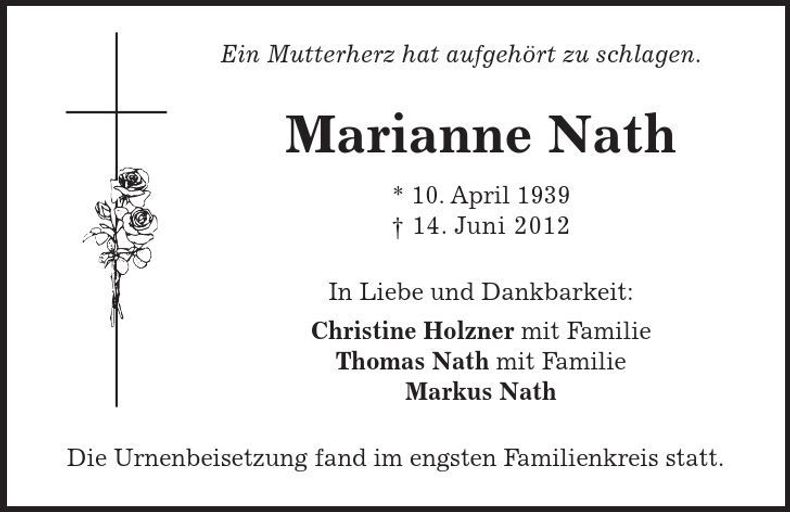 Traueranzeige Marianne Nath